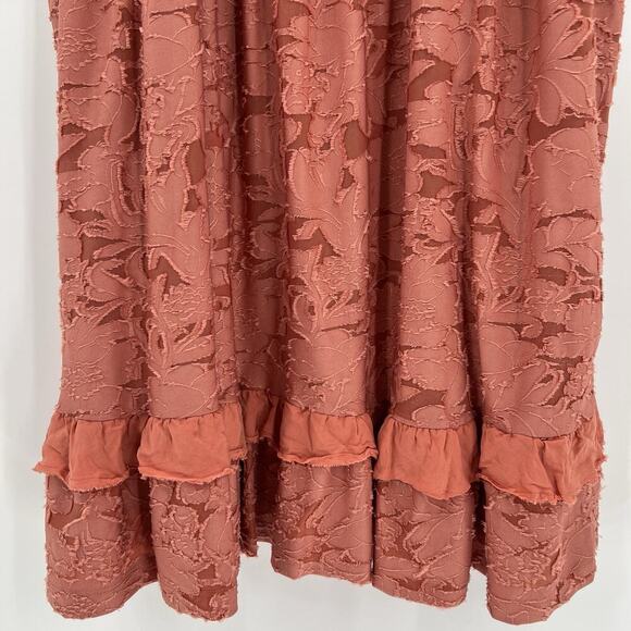 Anthropologie Ruffle Knit Mini Dress Pink Coral Tie Back Short Sleeve Size Small - Picture 8 of 11